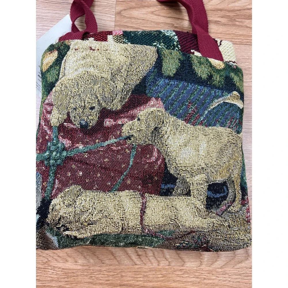 Vintage Mia Lane Labrador Christmas Puppies Tapestry Throw Blanket & Bag NEW‎
